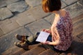 female student studying