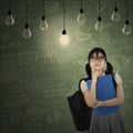 Female student thinking bright idea Royalty Free Stock Photo