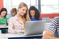 Female student using laptop in classroom Royalty Free Stock Photo