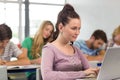 Female student using laptop in classroom Royalty Free Stock Photo