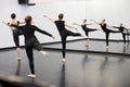 Female Students At Performing Arts School Rehearsing Ballet In Dance Studio Reflected In Mirror