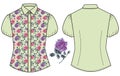 Female summer blouse mint color fabric roses. Women's retro romantic short-sleeved shirt style shabby chic, bo