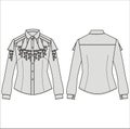 Female summer blouse pastel gray color. Women's classic business shirt with long sleeves and shirt front. Fashion.