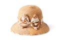 Female summer straw hat with bow isolated on white Royalty Free Stock Photo