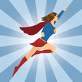 Female Superhero Flying with Clenched Fist