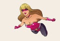 Female Superhero Flying . Vector cartoon characters Royalty Free Stock Photo