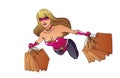 Female Superhero Flying . Vector cartoon characters. Royalty Free Stock Photo