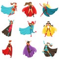 Female Superheroes In Classic Comics Costumes With Capes Set Of Smiling Flat Cartoon Characters With Super Powers Royalty Free Stock Photo