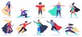 Female superheroes. Superwoman powerful characters, flying super girls in superwoman cloak costume, wonder women mascots