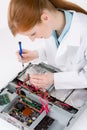 Female support computer engineer - woman repair