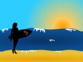 Female surfer silhouette on the beach