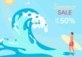 Female surfer on Summer Sale bright colorful banner