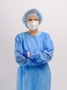 Female surgery doctor or researcher with full protective cloth