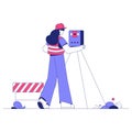 Female Surveyor Using Tripod Equipment On Construction Site In Flat Vector Illustration Symbolizing Engineering Royalty Free Stock Photo