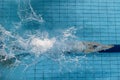 female swimmer, that jumping and diving into indoor sport swimming pool. Sporty woman. Royalty Free Stock Photo