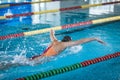 Female swimmer swimming butterfly stroke in the pool Royalty Free Stock Photo