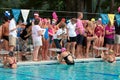 Female Swimmers Prepare To Start Backstroke Race