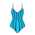 Female swimwear  isolated. Colorful blue striped swimsuit Royalty Free Stock Photo