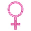 Female symbol, Venus mirror, pink in doodle style isolated on white background, female sign, 