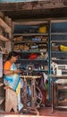 Female tailor in her workshop, Karnataka India.