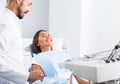female is takking advice from dentist in the hospital Royalty Free Stock Photo