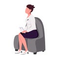 Female talk show host sitting in armchair semi flat color vector character Royalty Free Stock Photo