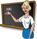 Female teacher in front of blackboard