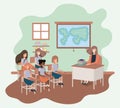 Female teacher in the geography class with students