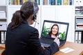 Female teacher headset online course Royalty Free Stock Photo