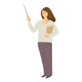 Female teacher holding pointer and book vector simple illustration.Female teacher with glasses character Royalty Free Stock Photo