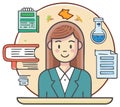 Female teacher illustration with educational tools concept for learning, study, and education Royalty Free Stock Photo