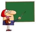 Female teacher pointing to a chalkboard