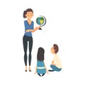 Female Teacher Standing Beside Chalkboard and Explaining Geography Lesson Vector Illustration