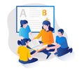 Female teacher teaching children in art flat isometric illustration concept Royalty Free Stock Photo