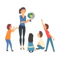 Female Teacher Teaching Students in Classroom at Geography Lesson Vector Illustration Royalty Free Stock Photo