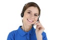 Female technical support operator with headset on white Royalty Free Stock Photo