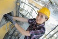 Female technician worker cement factory