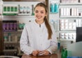 Female technician working in chemist shop Royalty Free Stock Photo