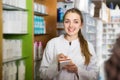 Female technician working in chemist shop Royalty Free Stock Photo