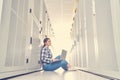 Female technician working on server maintenance Royalty Free Stock Photo