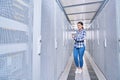 Female technician working on server maintenance Royalty Free Stock Photo