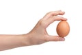 Female teen hand holding brown chicken egg isolated on white Royalty Free Stock Photo