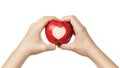 Female teen hands holding apple with carved heart