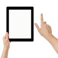 Female teen hands using tablet pc with white screen Royalty Free Stock Photo