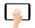 Female teen hands using tablet pc with white screen, Royalty Free Stock Photo