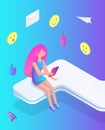 Female Teenager Chatting Icons Vector Illustration