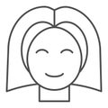 Female teenager head thin line icon, childhood concept, young girl with straight hair sign on white background, Teenage