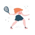 Female tennis player flat hand drawn illustration