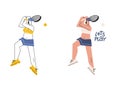 Female tennis player hand drawn illustration