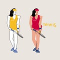 Female tennis player hand drawn illustration Royalty Free Stock Photo